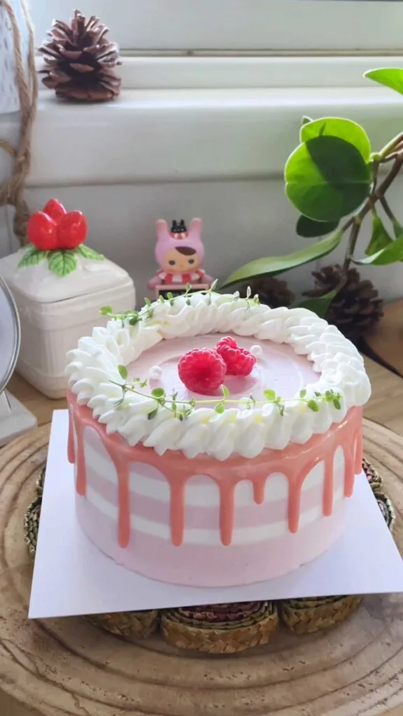 Plus Size Bento Birthday Cake עוגת בנטו פלאס סייז עם קרם פטל ושברי שוקולד לבן ושקדים