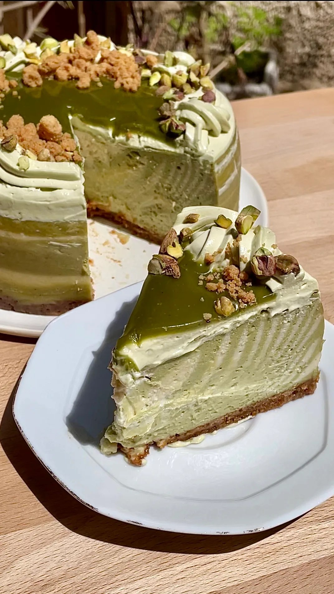 Vegan Zebra Pistachio Cheesecake